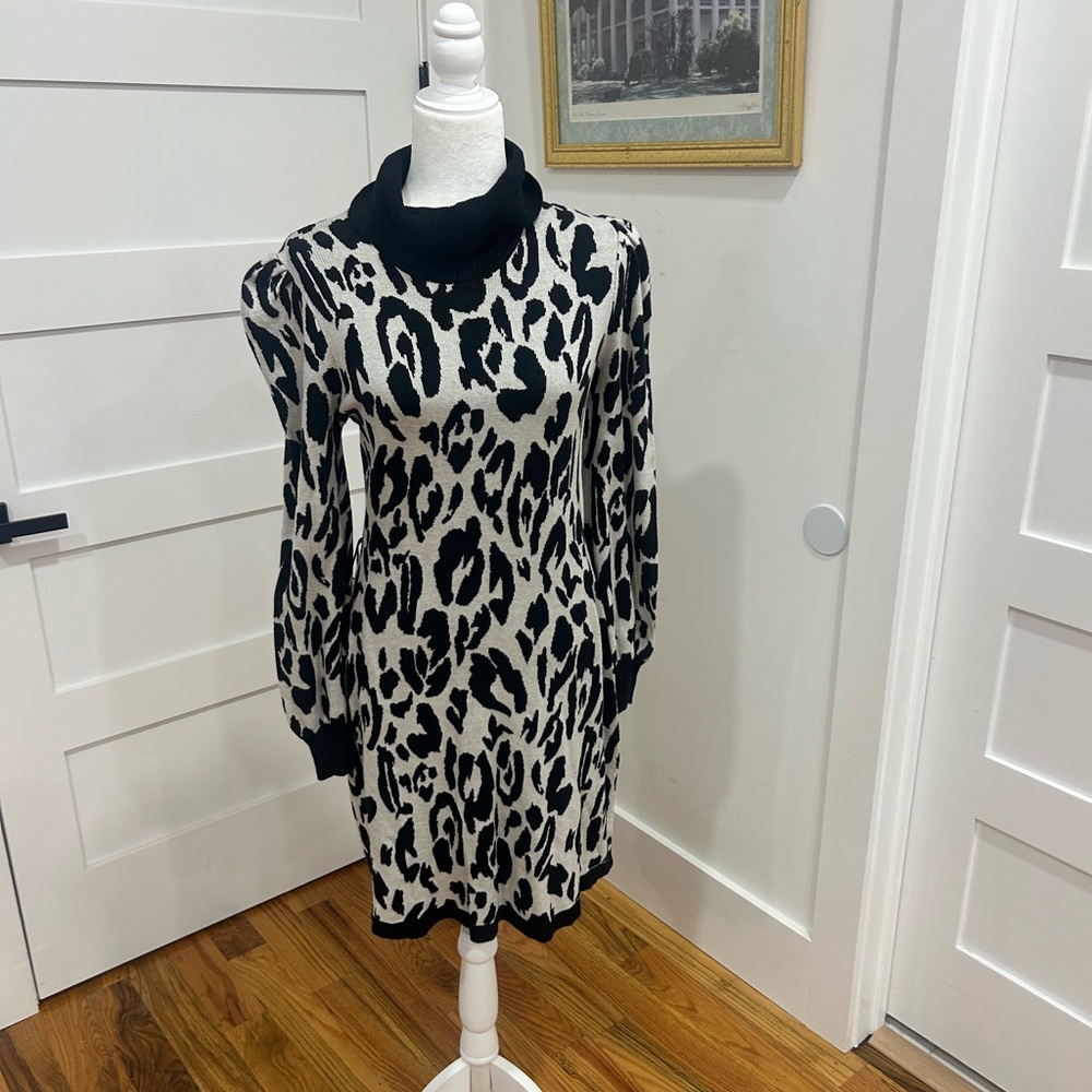 Leopard Print Black and White Sweater Dress